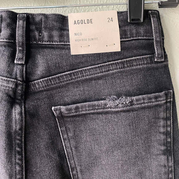 NWT Agolde Nico High Rise Slim Fit Jeans Black Cassette Womens Size 24 - Picture 8 of 11